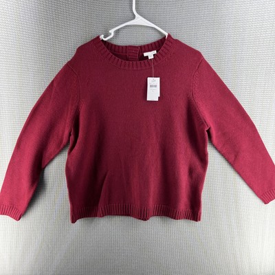 J Jill Womens Large Button Back Camel Hair Blend Crewneck Sweater