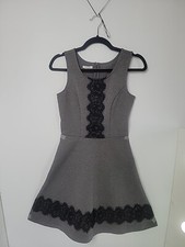 Maurices XS Grey W Black Fringed Lace Accent Empire Waist Soft Heavyweight Work