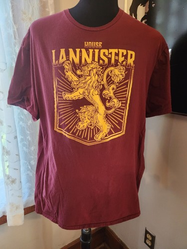 House Lannister Lion Logo GOT Game of Thrones T-Shirt Size 2XL Burgundy