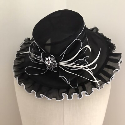 Whittall & Shon Womens Straw Hat Black White Rhinestone  display picture 2