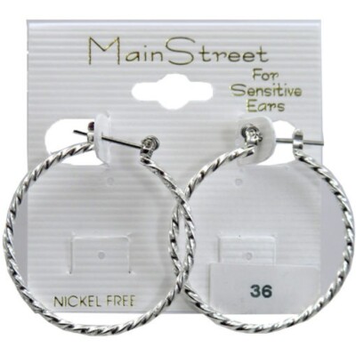 Main Street Earrings for Sensitive Ears, Silver Tone Hoops, Nickel Free #36 
