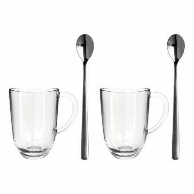 Leonardo 2 Latte Macchiato Tassen Napoli + 2 Löffel, Materialmix, klar, 380 ml