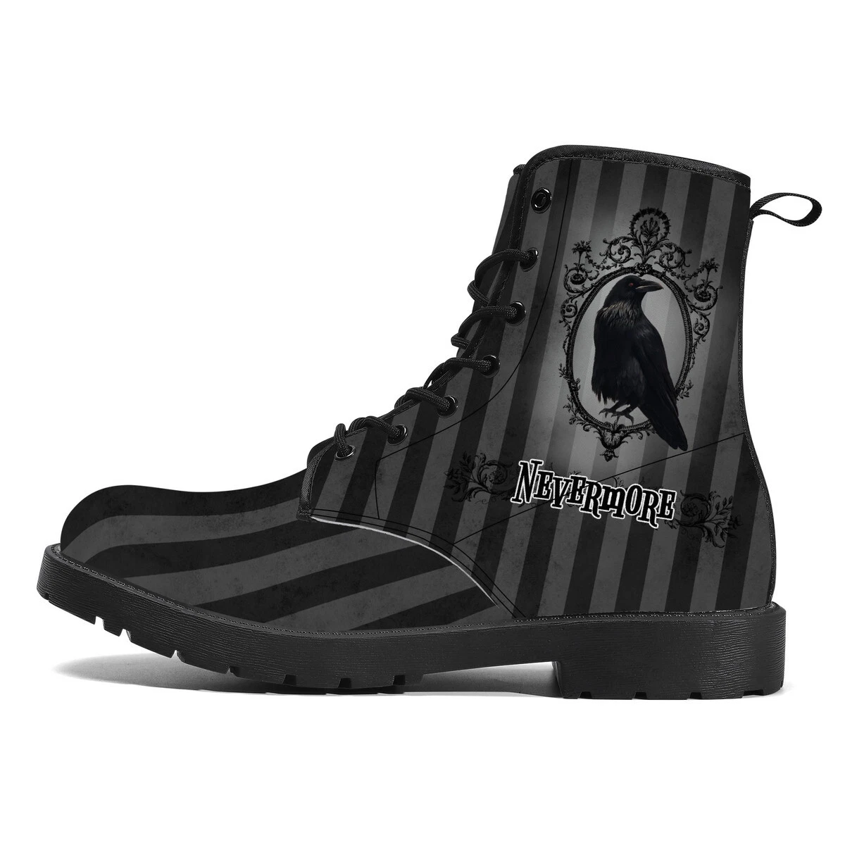 Nevermore Black Canvas Boots Women Wednesday Addams Flat Shoes