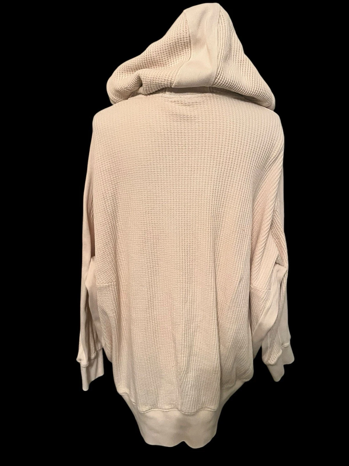 OFF WHITE Felpa con cappuccio FREE PEOPLE Ash •S• Dolman Waffle maglia zip tasche termiche panna