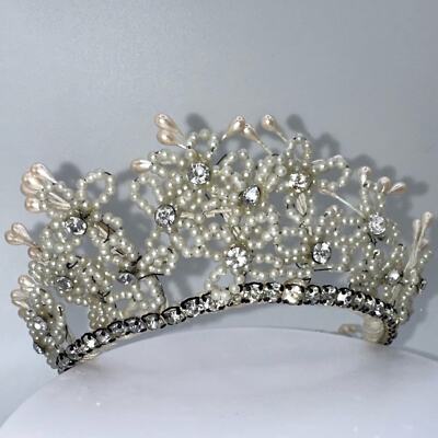 Vintage 1950s white wax faux pears glass rhinestones bridal  display picture 2