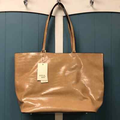 Kayla + Ava tan cream tote bag croc-embossed print Vegan leather 12  x 18 