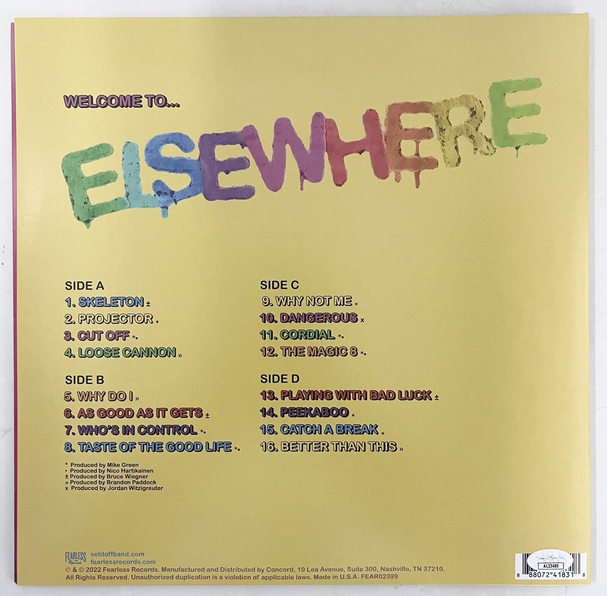 Set It Off Signed Autographed Elsewhere Vinyl By All 3 Members JSA