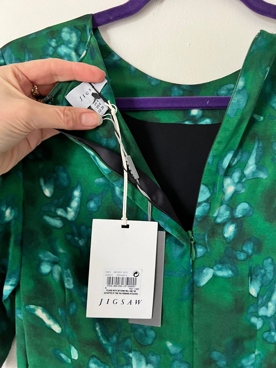 Jigsaw green stretch silk dress BNWT 8 | eBay UK