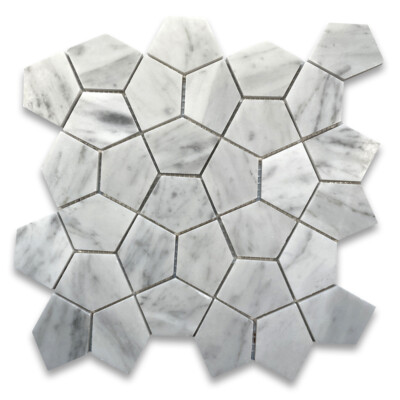 C8BXH Carrara White Marble Pentagon Geometric Mosaic Tile Honed