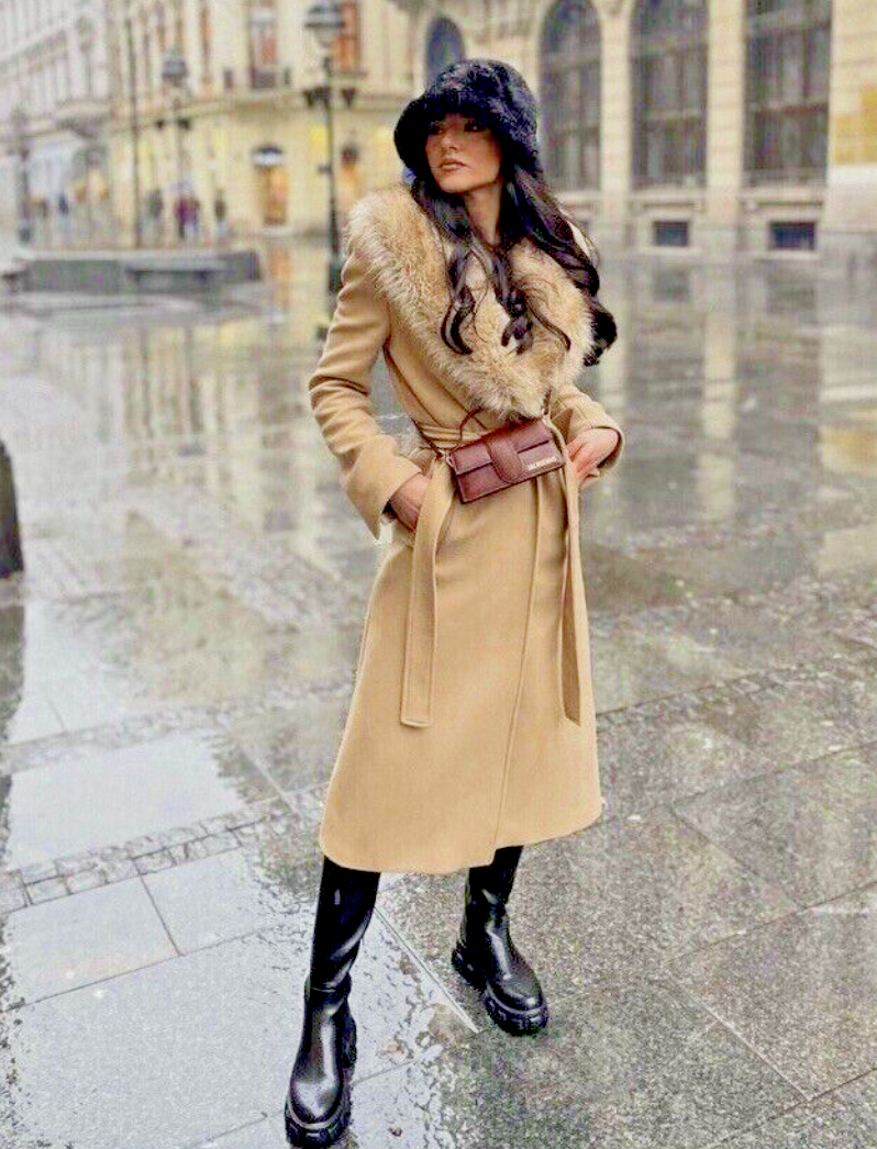 ZARA WOMEN NEW LONG WOOL BLEND COAT PREMIUM CAMEL LIGHT TAN