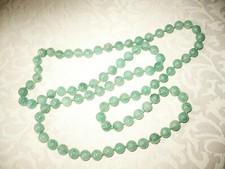 Vintage Chinese Light Green Hand Knotted Jade Bead Necklace 33" Long 8mm