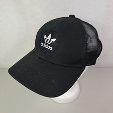Adidas Trefoil Trucker Embroidered Edges Mesh Hat SnapBack Black White
