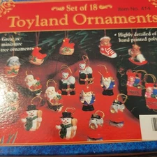Set Of 18 Mini Toyland Christmas Ornaments Hand Painted Polystone Giftco New