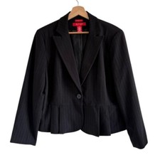 A LINE BLACK PIN STRIPE WOMENS VINTAGE BLAZER SIZE 14P