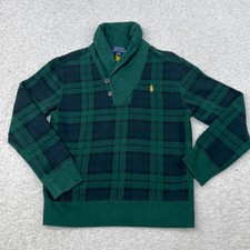 Ralph Lauren Kids Green Black Watch Plaid Mock Neck Fleece Sweatshirt Boys M