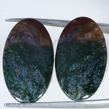 22.20Cts. 100 Natural Moss Agate Pair Oval Cabochon Gemstone 14X25X3MM