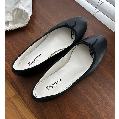 Repetto Women s Black Leather Ballet Flats Slip-On Bow Round Toe US 9.5