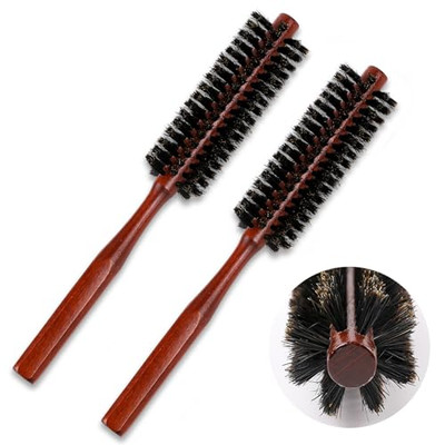 Boar Bristle Hair Brush, 2 Pack Small Round Hair Brush Portable Travel Styling 