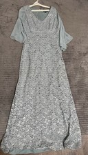 S. L Fashion Teal Lace Dress Size 8 with Sheer Sleeves Elegant Formal Mother