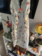 Victoria's Secret Floral Satin Full Slip Lace Trim Adjustable Straps M