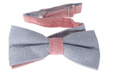 Men  s Gray  Red Linen Bow Tie   Pre-Tied Adjustable Two-Tone Bowtie Wedding