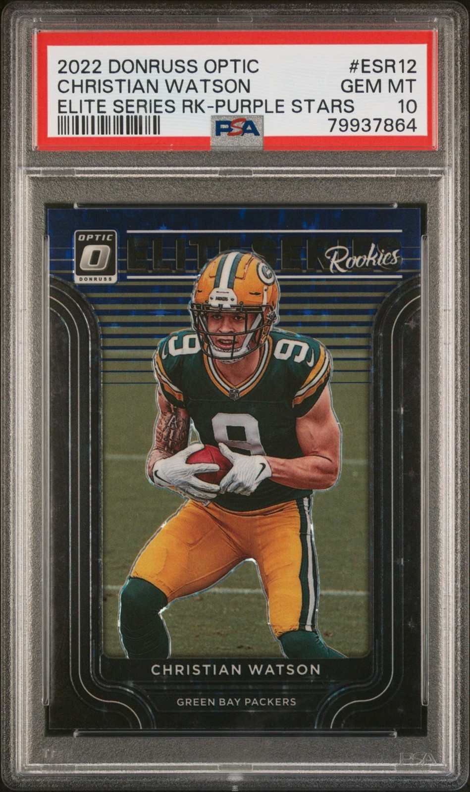 2022 Donruss Optic Elite Series RK Purple Stars Christian Watson #8/25 PSA 10