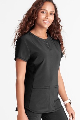 Cherokee Women's Snap Front Henley Scrub Top Shirt Black Small CK749A New