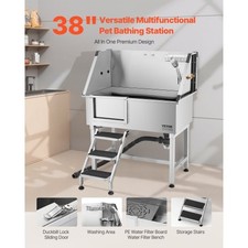 VEVOR 38 Inch Stainless Steel Dog Washing Station, Pet Grooming Tub with Hot  C