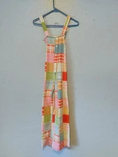 Vintage 1970s Plaid Patch Jumpsuit Awesome Old Skool Piece 42" Long 