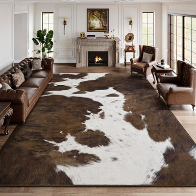 Cow Print Rugs for Living Room, 4X6 Soft Brown Faux Animal Cowhide Area Rug, Was