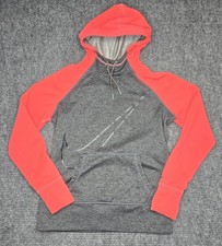 Nike Women's Therma-Fit Gray Pink Pullover Hoodie Logo Fleece Lined Size Medium