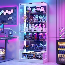 6-Tier Tempered Glass Display Cabinet with Doors RGB Lights for Collectibles