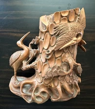 Antique Chinese Boxwood Scholar’s Brush Pot（632g)