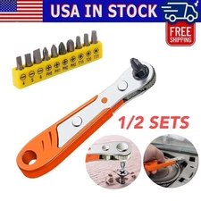 Ratcheting Right Angle Screwdriver Hex Drive 90 Degree Offset + 10PCS Bits Set