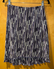 vintage black, white and purple vertical striped midi skirt with ruffle hem
