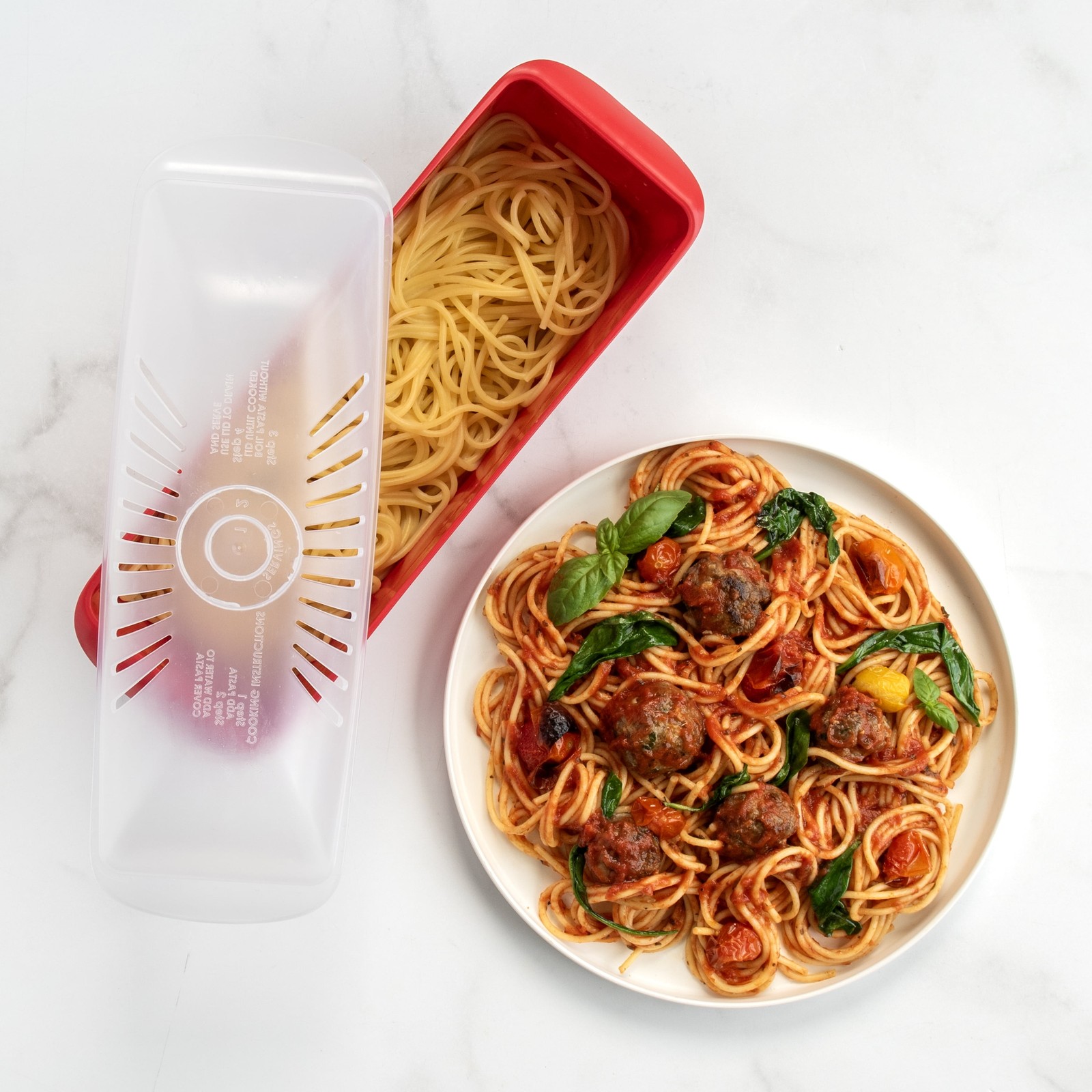 Nordic Ware Microwave Plastic Pasta Cooker, Red, 12.5" x 4.4" x 5.6", 2 Pieces