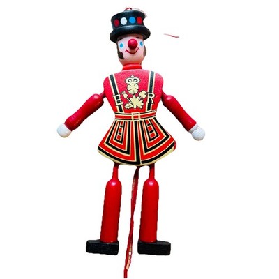 Wood Beefeater London Guard   Jumping Pull String Toy Ornament England VTG 8.5 