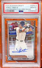 2024 1st BOWMAN DRAFT CHROME AUTO Orange Wave Refractor JAMES TIBBS /25 PSA 10