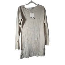 Zara Cream Side Ruched Mini Dress Long Sleeve Sheath NWT