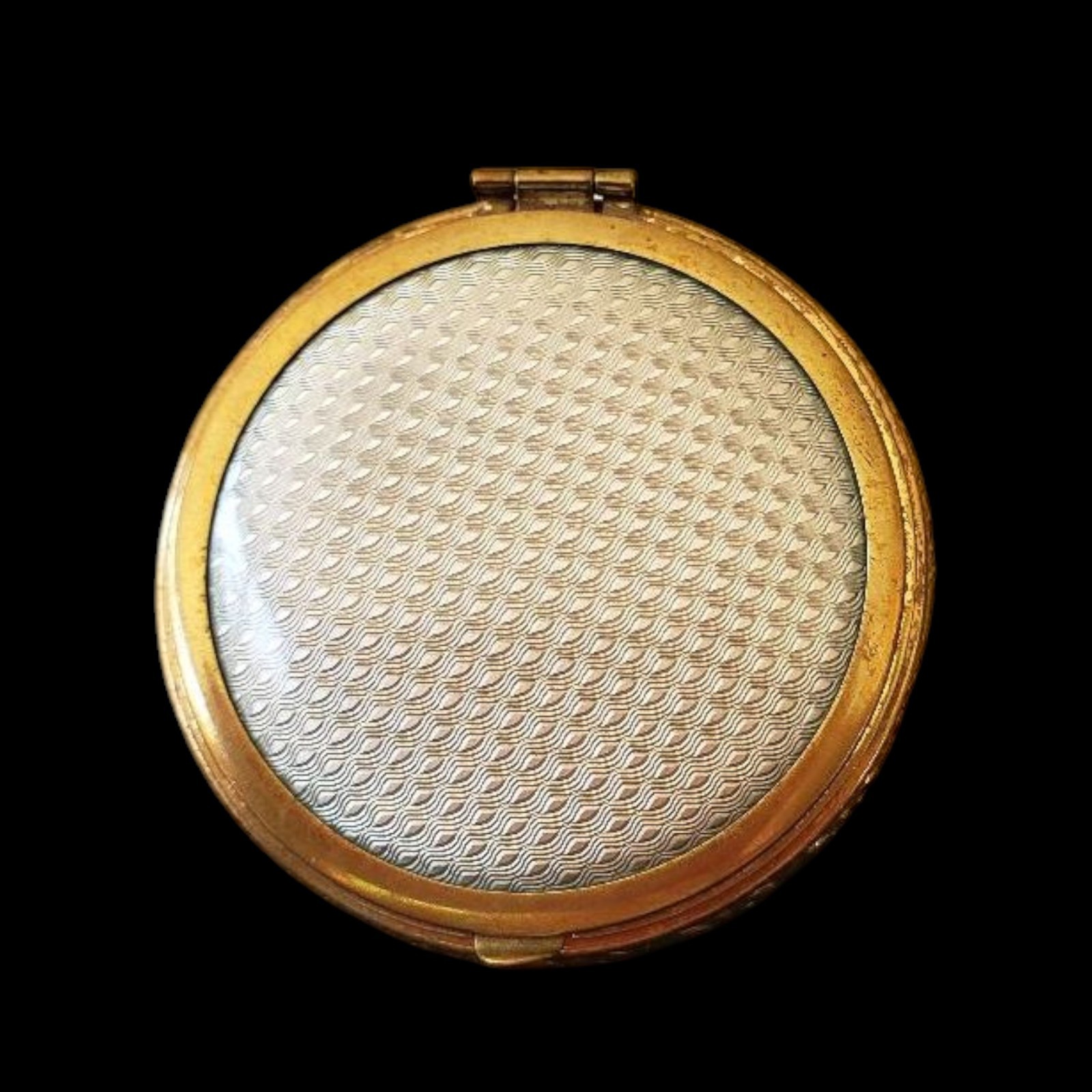 Vintage 20s Blue Guilloche Enamel Rouge Powder Compact - Some Rouge Present