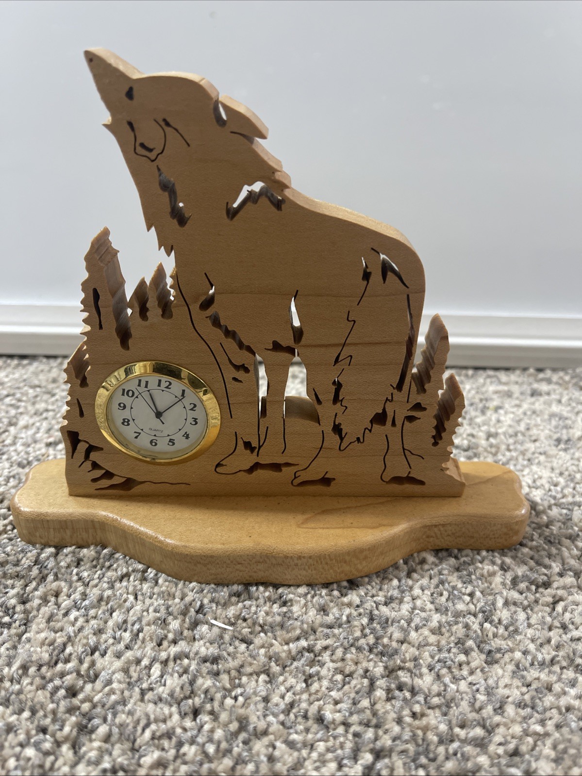 Wooden Wolf Clock