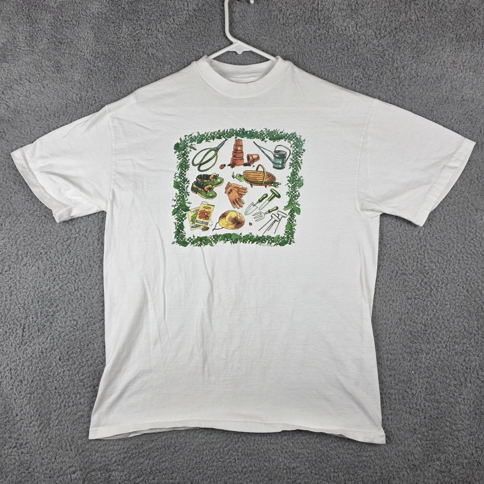 Vintage Hanes Beefy-T Shirt Mens Large White Gardening Graphic 1994 USA