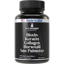 Biotin 5000mcg, Collagen, Keratin, Horsetail & Saw Palmetto - USA Made Hair Supp
