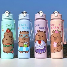 800ml Kids Cartoon Capybara Water Bottle Sippy Cup with Straw Leakproof Portable