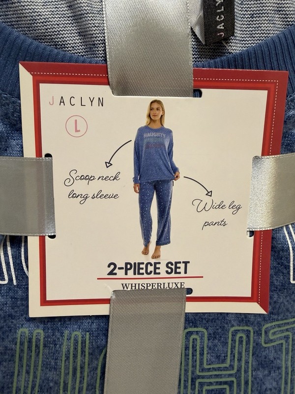 Jaclyn Ladies Blue 2-Piece Pajama Set Scoop Neck Long Sleeve Wide-Leg L
