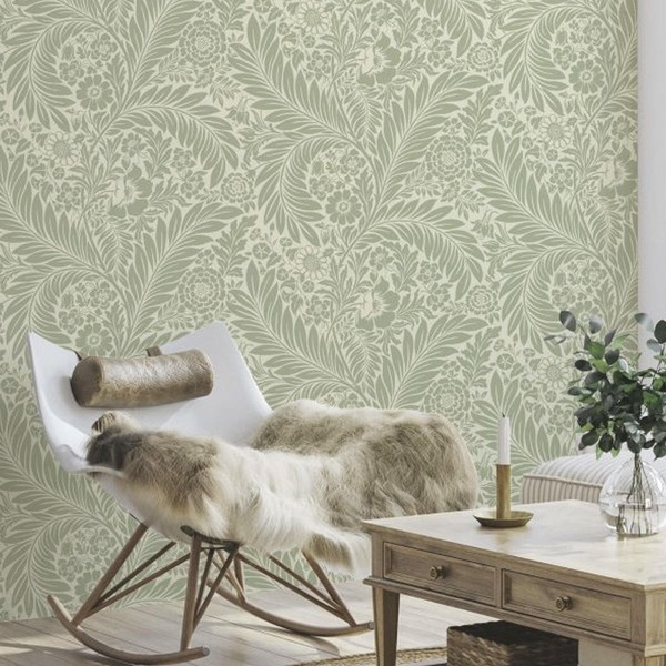 Florence Leaf Blumen Tapete Salbei GrüN Creme Victorian World of Wallpaper 727-image