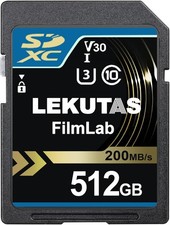 512GB SDXC UHS-I Memory Card - Up to 200MB/s Read Speed, C10, U3, V30, 4K UHD,