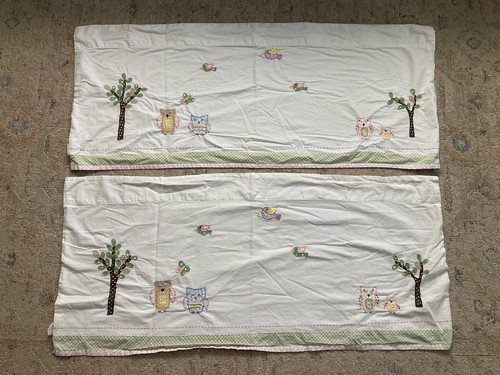 Pottery Barn Kids Hayley Bird Owl Print Nature Set 2 Valance Curtains Neutral