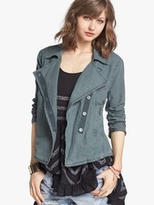 Free People Linen-Blend Slate Green Combat Moto Jacket