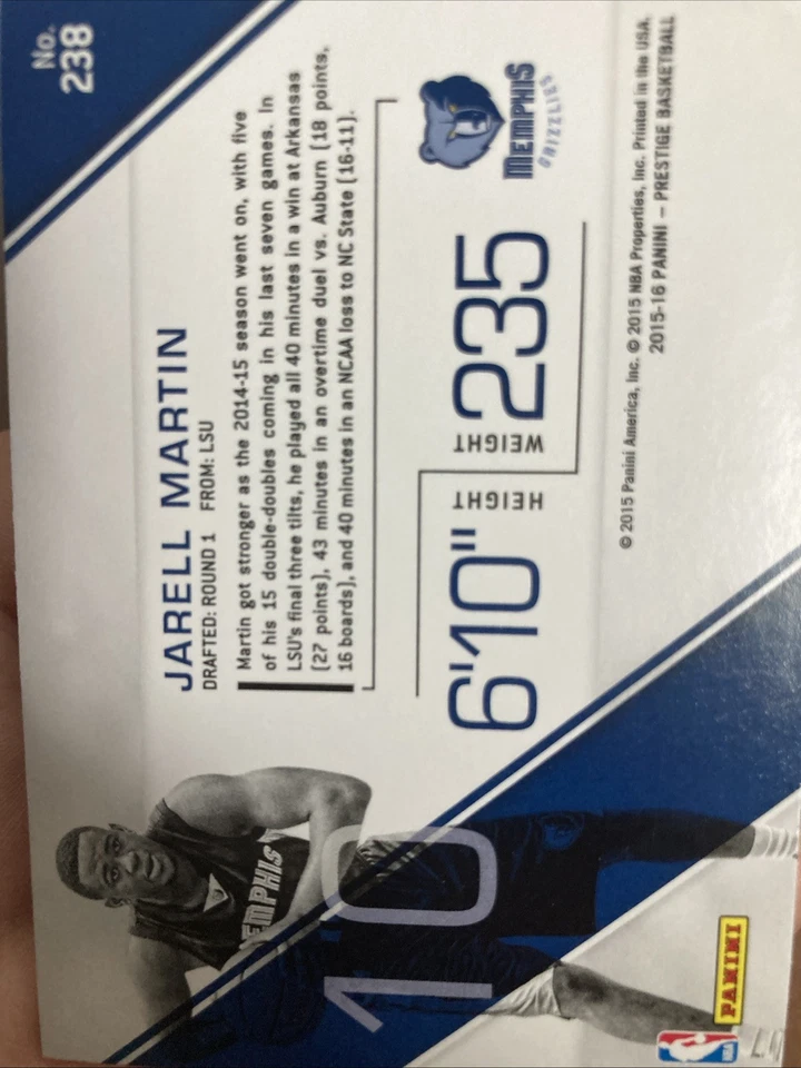 2015-16 Panini Prestige - Rookies Jarell Martin #238 Bonus Shots Light Blue (RC) - Image 2 of 3